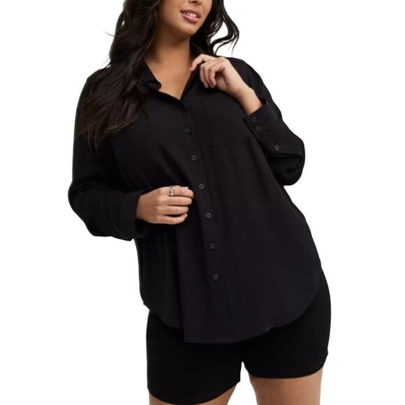 Torrid Black Lizzie Button Up Long Sleeve Shirt Pocket Casual Lightweight Sze 3X - Picture 1 of 9